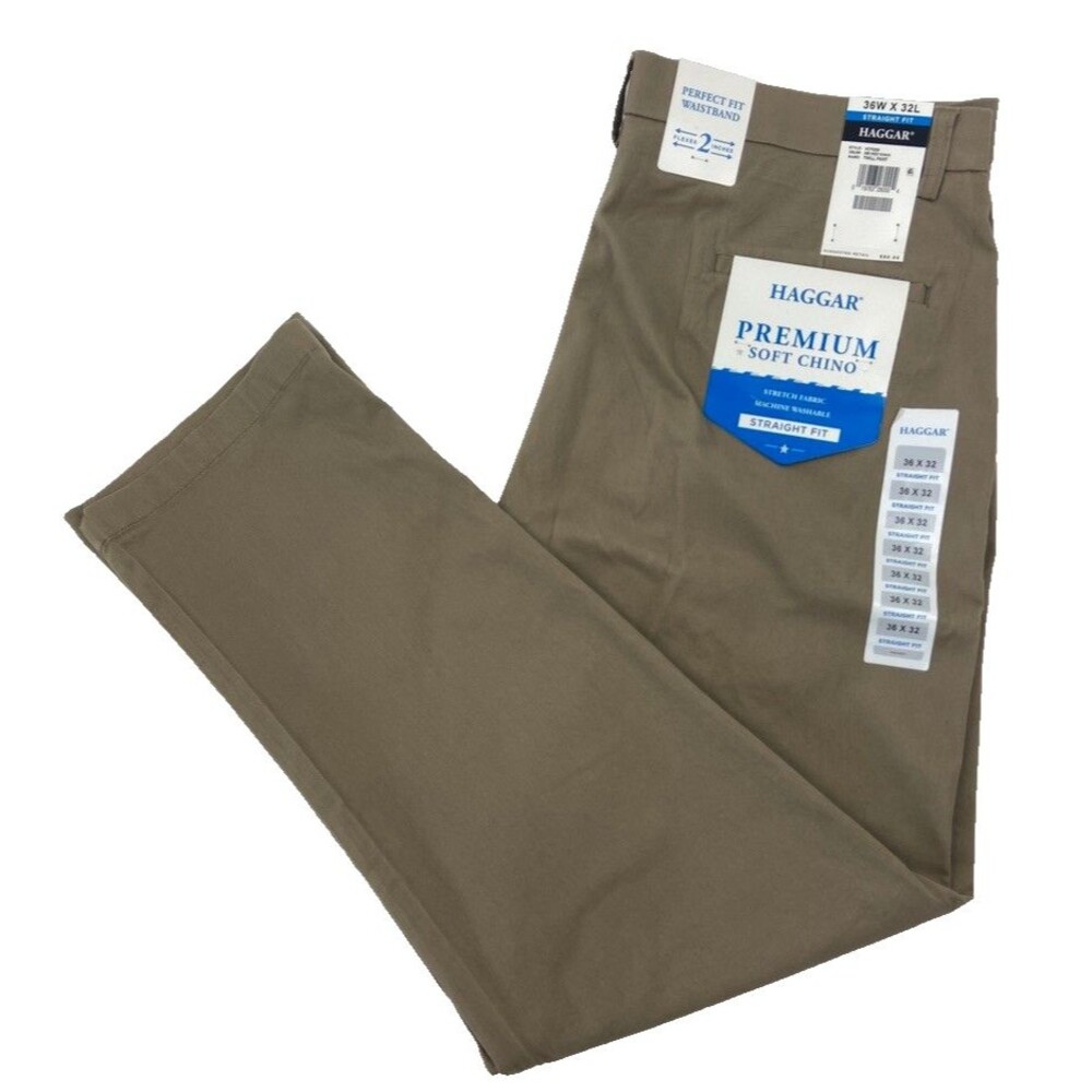 $80 NEW HAGGAR MENS 36X32 SOFT STRETCH COTTON STRAIGHT PREMIUM KHAKI/CHINO PANTS